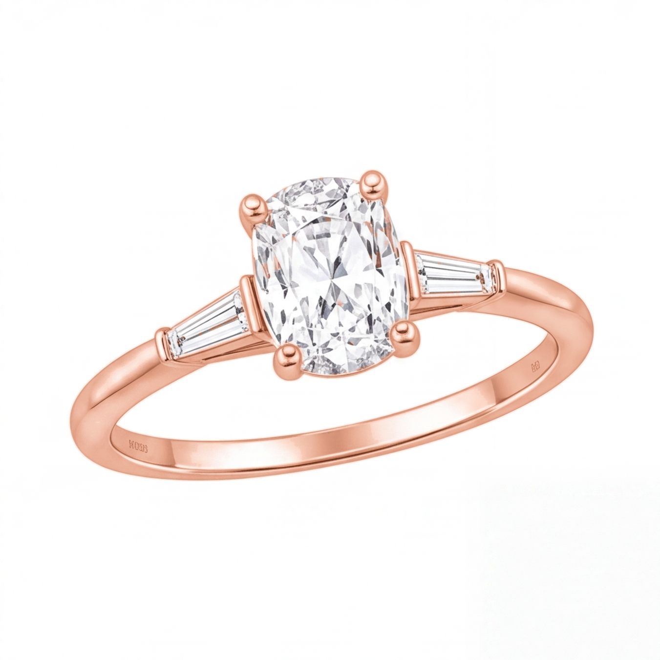 Faye engagement ring by Tiani Jewellery shown in rose gold, white gold and yellow gold.