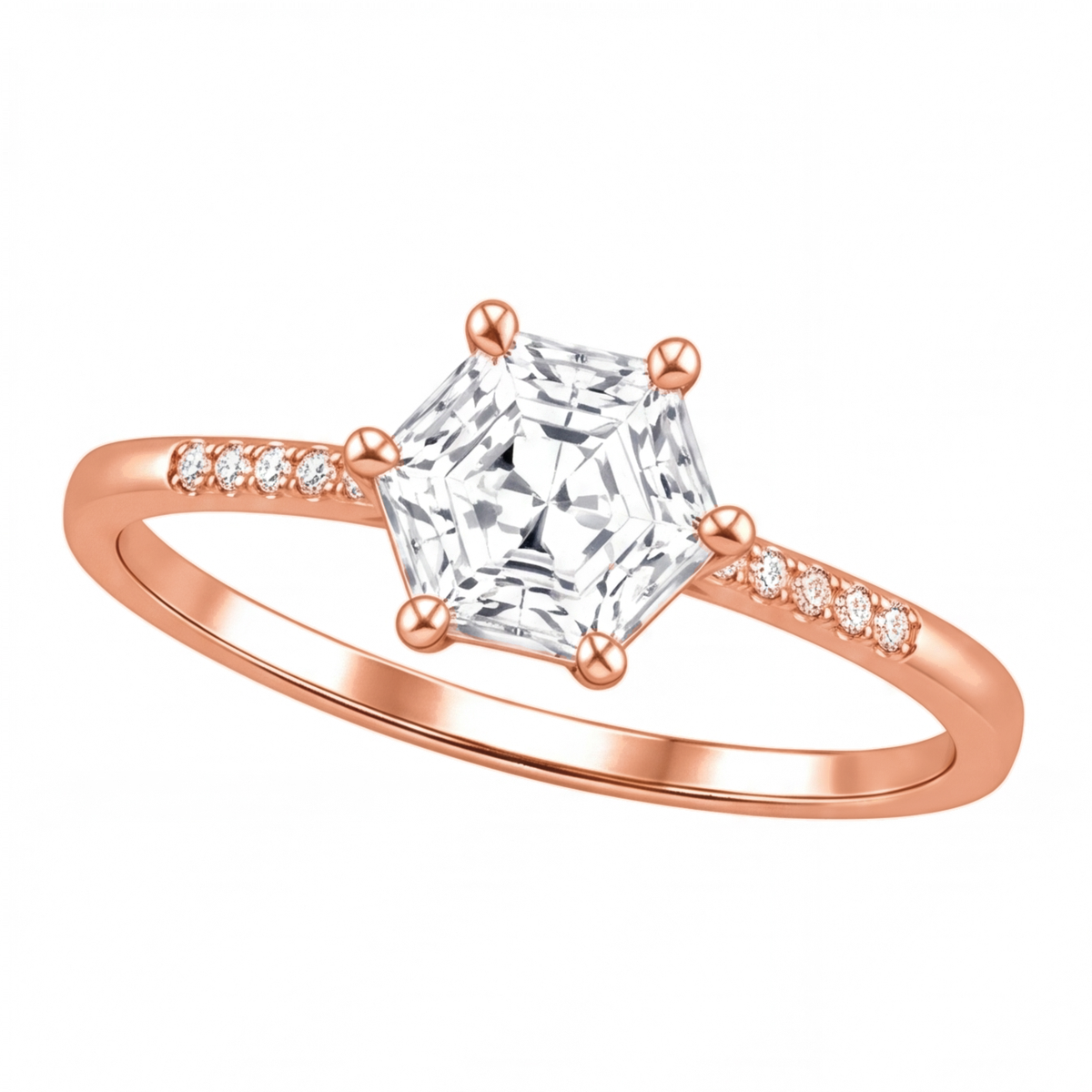 Mireille engagement ring by Tiani Jewellery shown in rose gold, white gold and yellow gold.