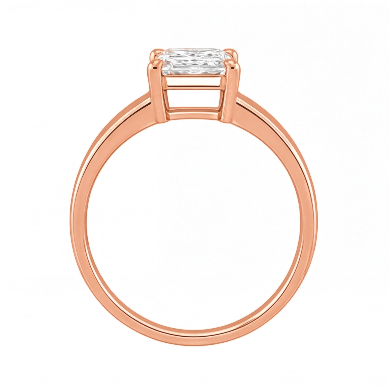 Demelza radiant diamond flat band engagement ring by Tiani Jewellery in rose gold, white gold and yellow gold.