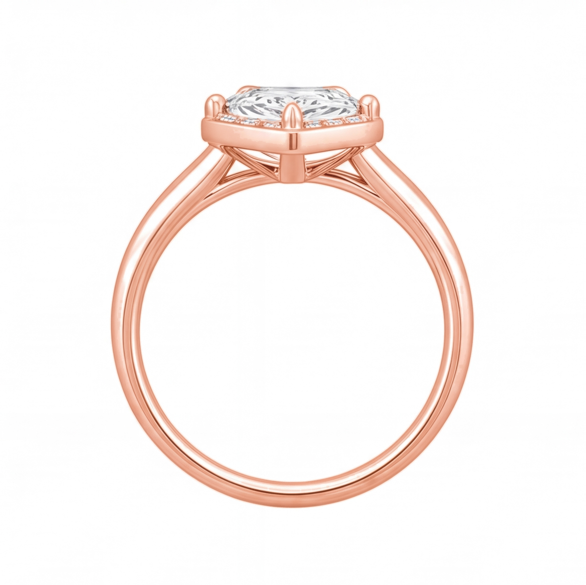 Mireya hexagon diamond halo engagement ring by Tiani Jewellery shown in rose gold, white gold and yellow gold.