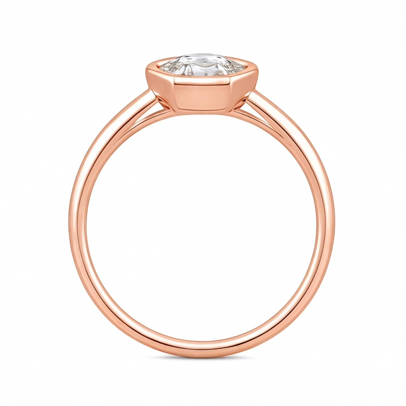 Veda engagement ring by Tiani Jewellery shown in rose gold, white gold and yellow gold.