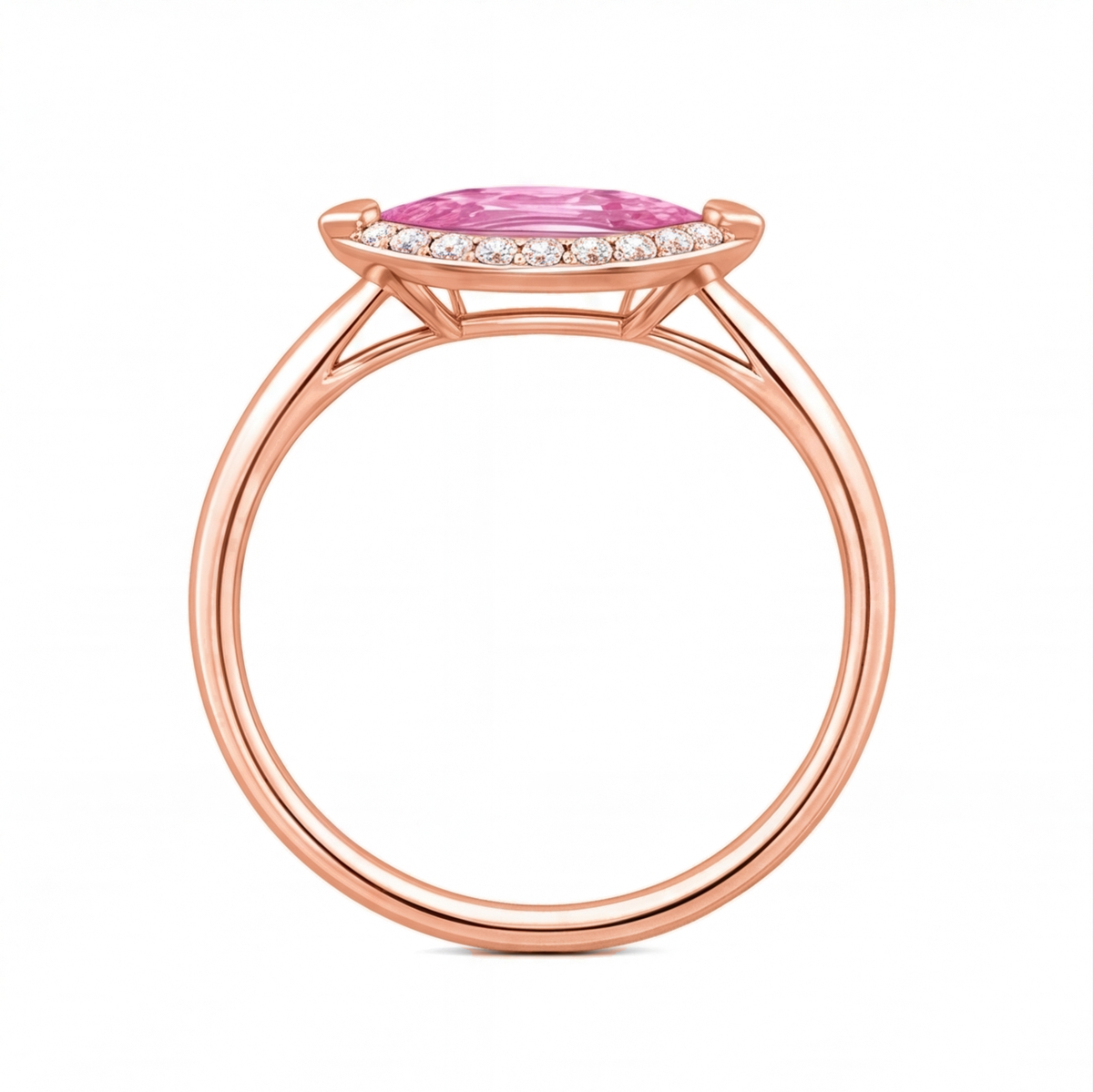 Hestia engagement ring by Tiani Jewellery shown in rose gold, white gold and yellow gold.