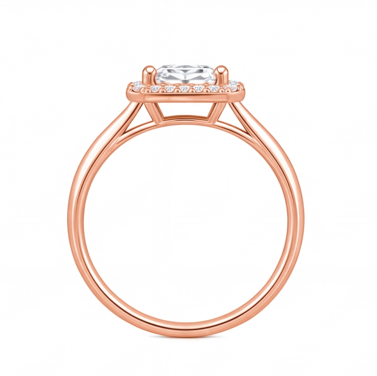 Katia engagement ring by Tiani Jewellery shown in rose gold, white gold and yellow gold.
