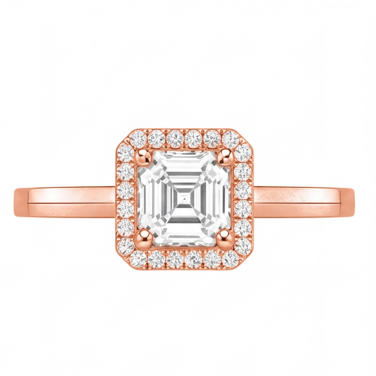 Zelia engagement ring by Tiani Jewellery shown in rose gold, white gold and yellow gold.
