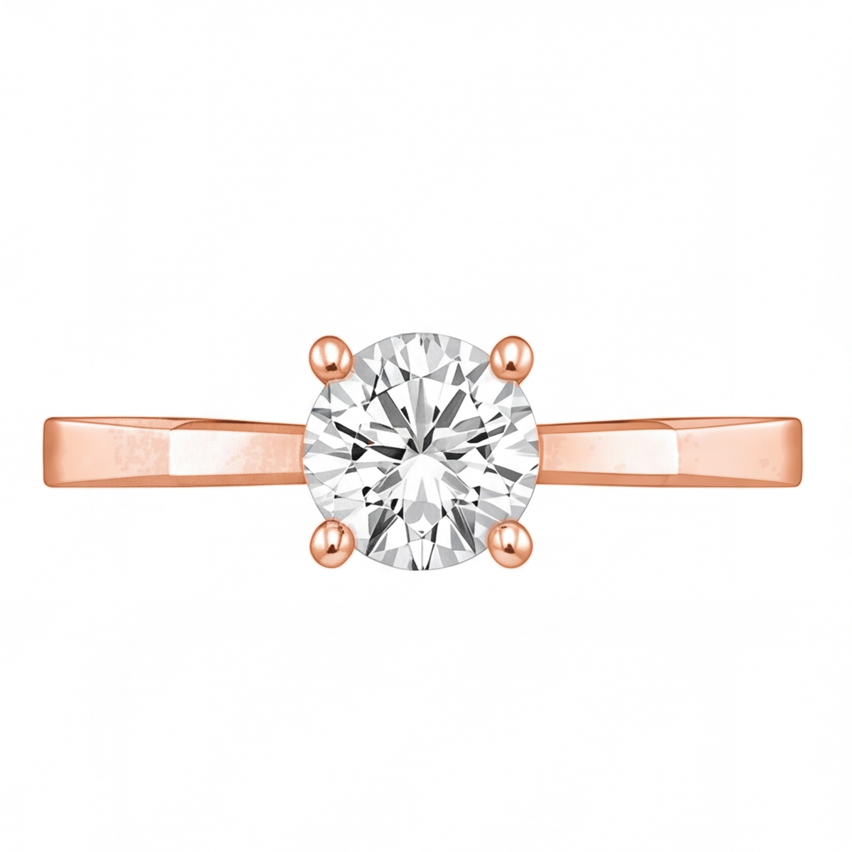 Sarai round diamond flat band engagement ring by Tiani Jewellery shown in rose gold, white gold and yellow gold.