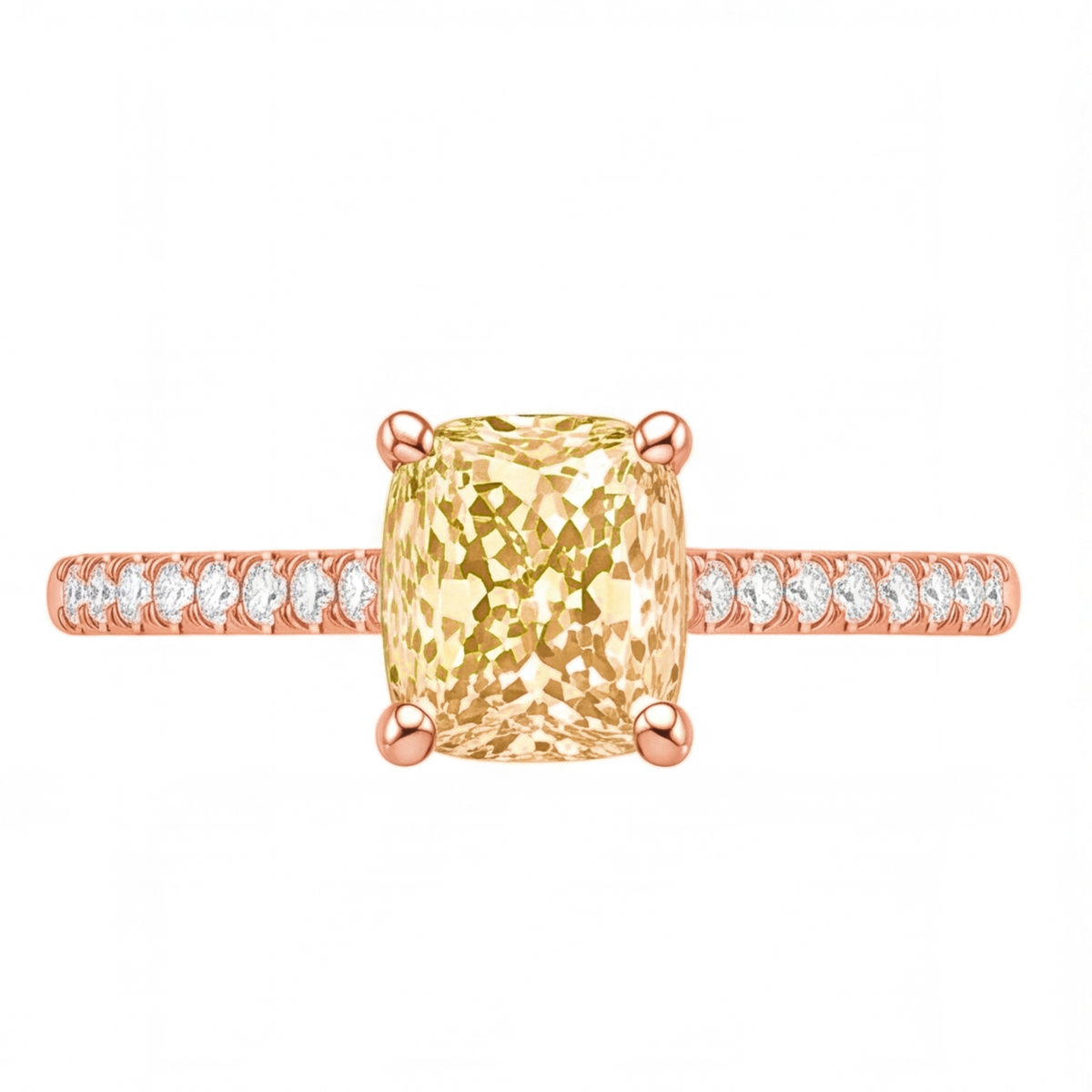 Xenia yellow radiant gemstone pavé engagement ring by Tiani Jewellery shown in rose gold, white gold and yellow gold.