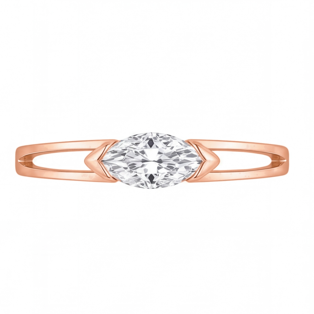 Renata east-west marquise diamond engagement ring by Tiani Jewellery shown in rose gold, white gold and yellow gold.
