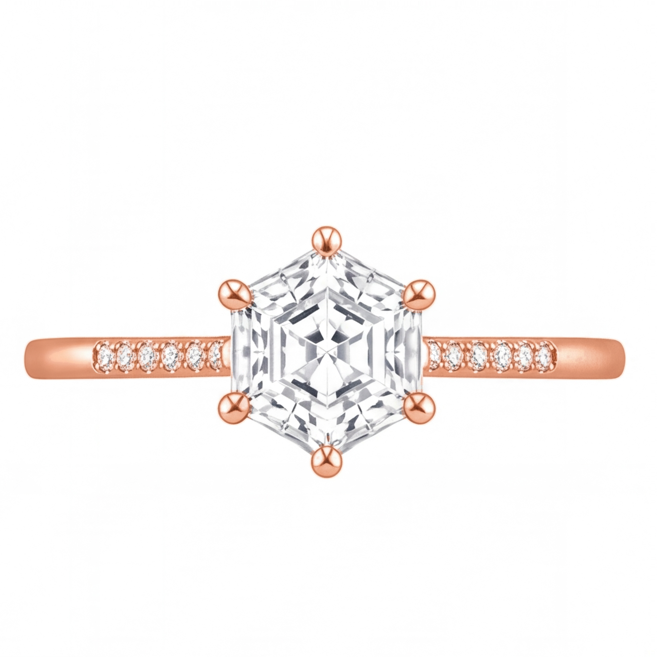 Mireille engagement ring by Tiani Jewellery shown in rose gold, white gold and yellow gold.