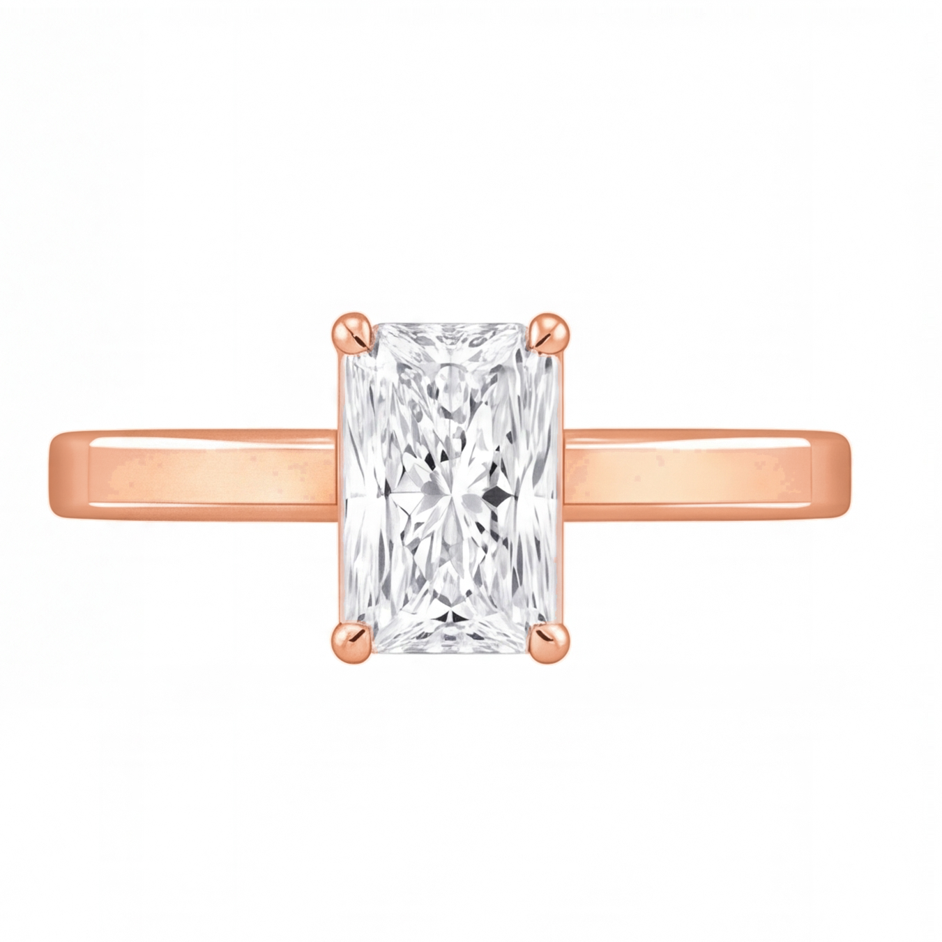 Demelza radiant diamond flat band engagement ring by Tiani Jewellery in rose gold, white gold and yellow gold.