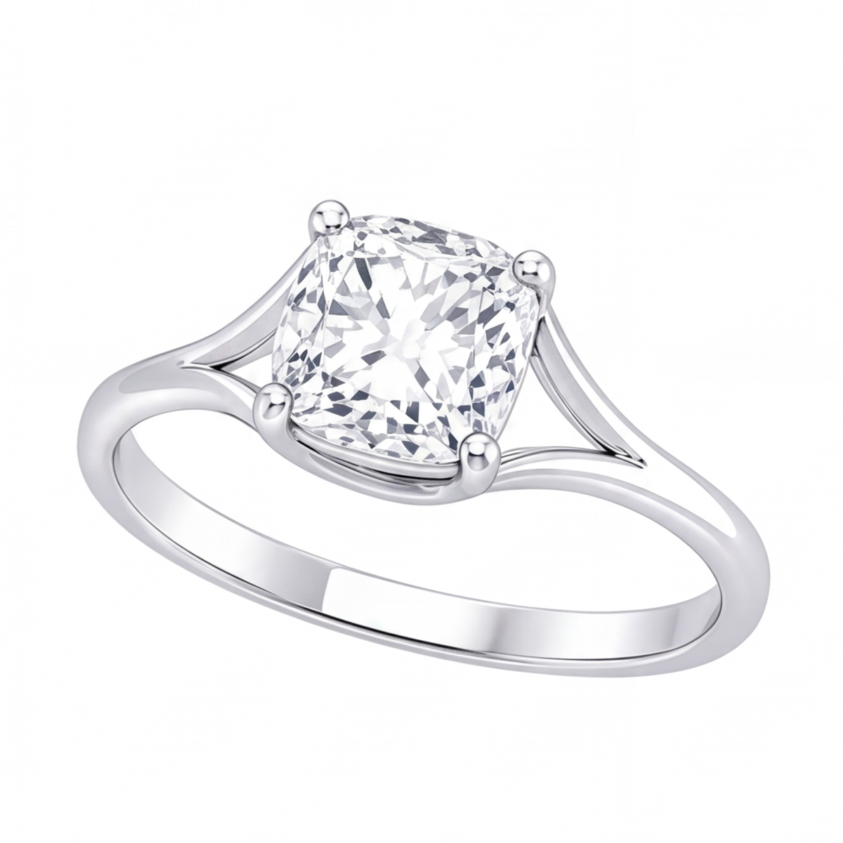 Tilda cushion diamond split shank engagement ring by Tiani Jewellery shown in rose gold, white gold and yellow gold.