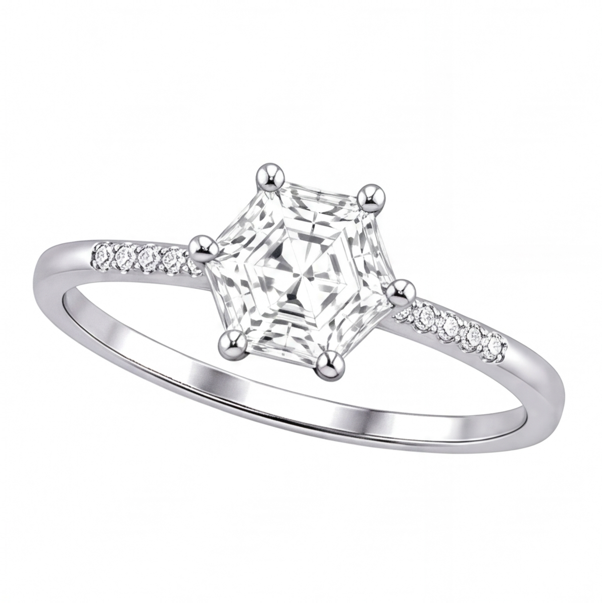 Mireille engagement ring by Tiani Jewellery shown in rose gold, white gold and yellow gold.
