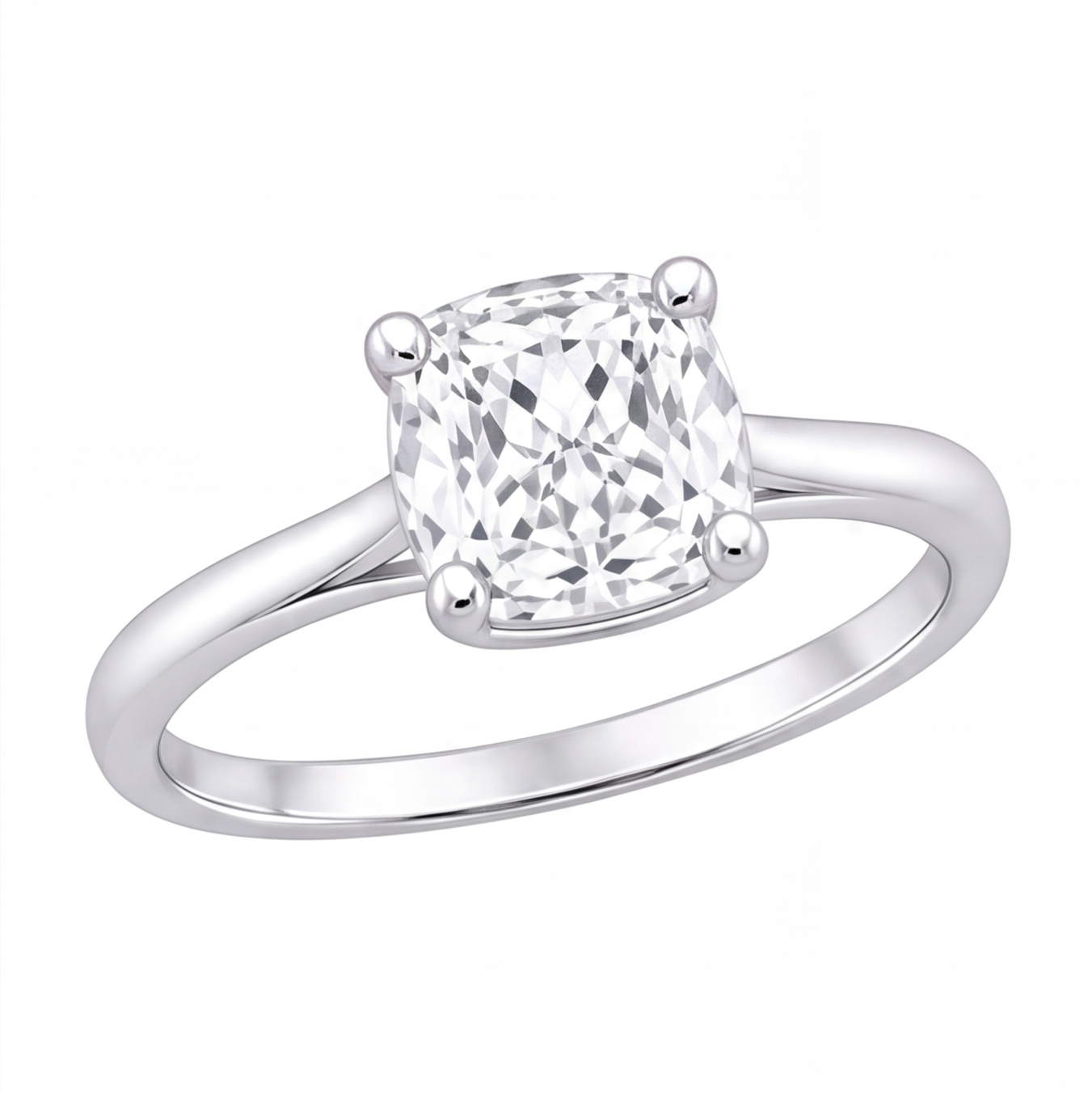 Pia cushion diamond solitaire engagement ring by Tiani Jewellery shown in rose gold, white gold and yellow gold.