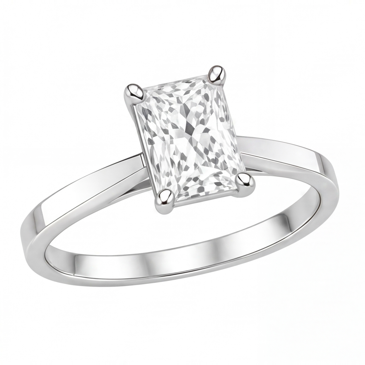 Vesper radiant diamond solitaire engagement ring by Tiani Jewellery shown in rose gold, white gold and yellow gold.