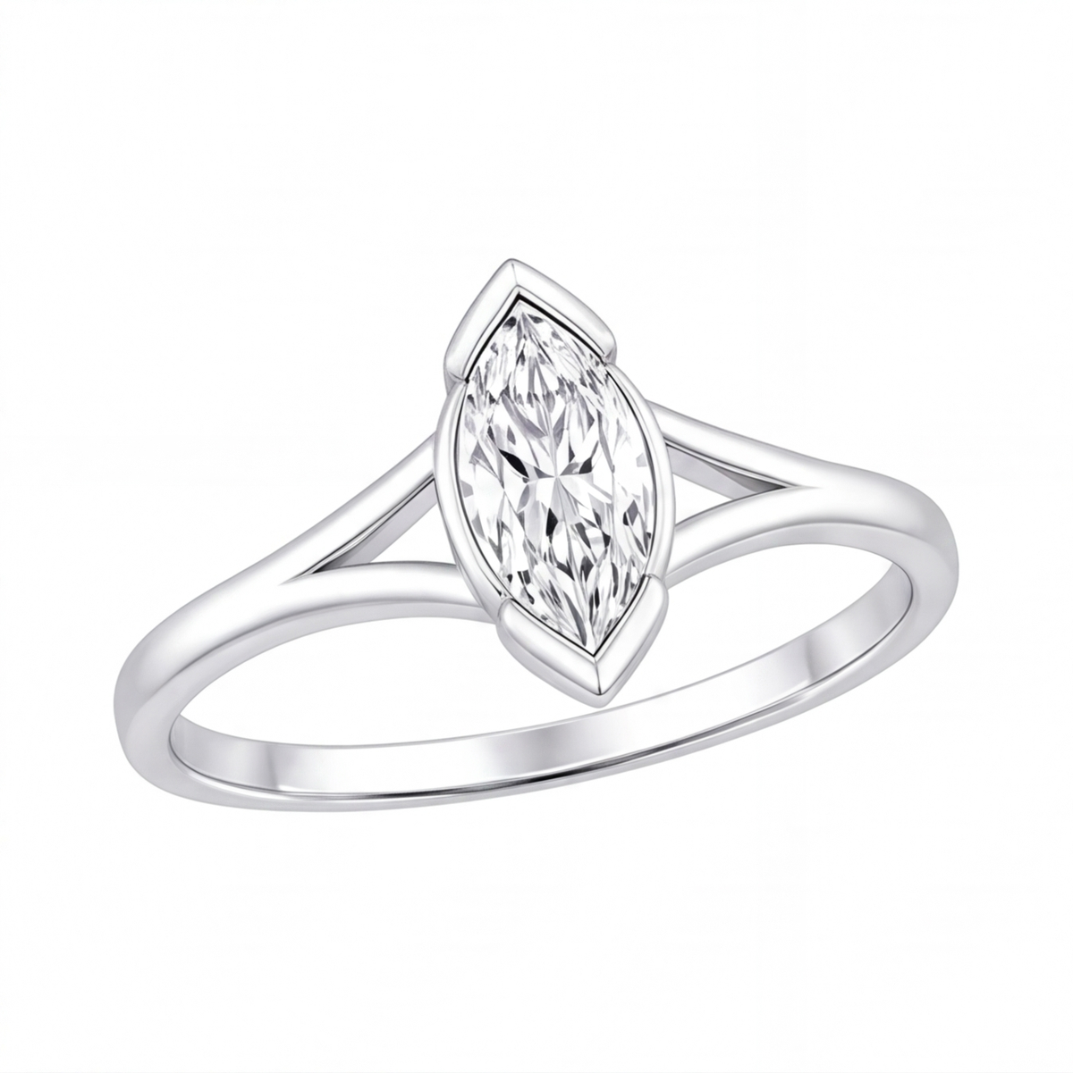 Zora engagement ring by Tiani Jewellery shown in rose gold, white gold and yellow gold.
