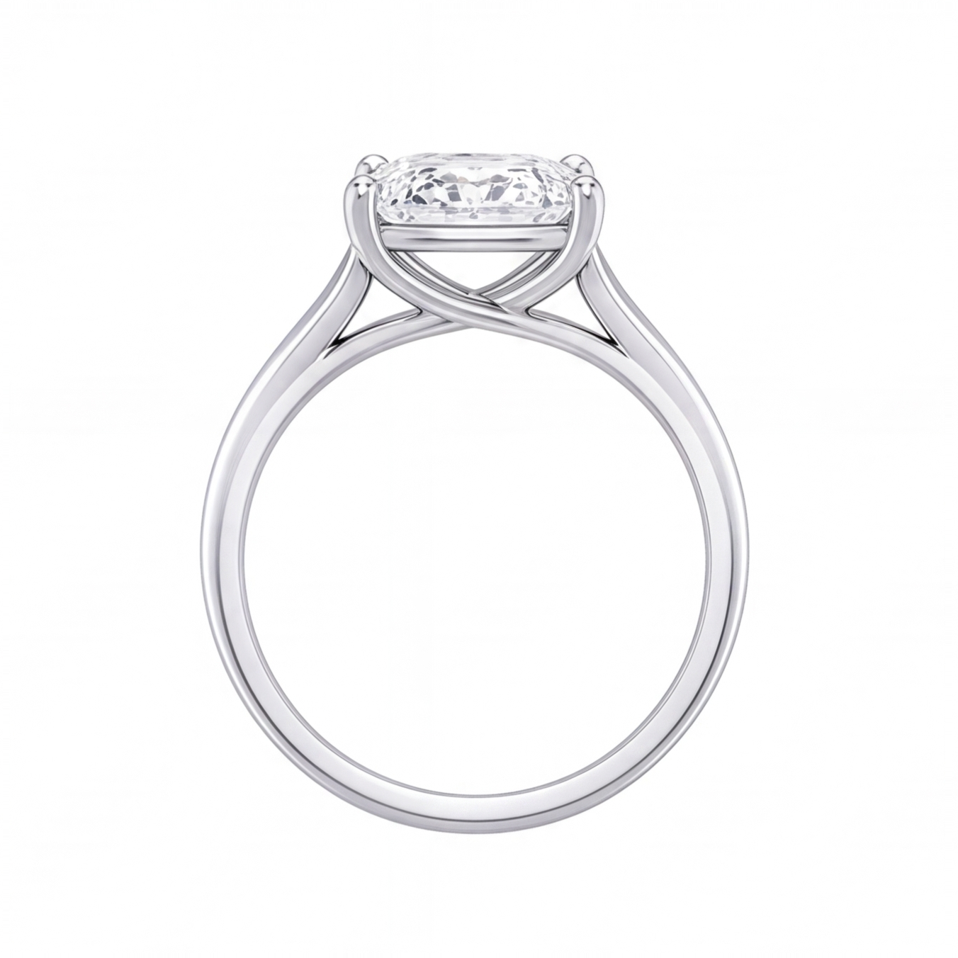 Tilda cushion diamond split shank engagement ring by Tiani Jewellery shown in rose gold, white gold and yellow gold.