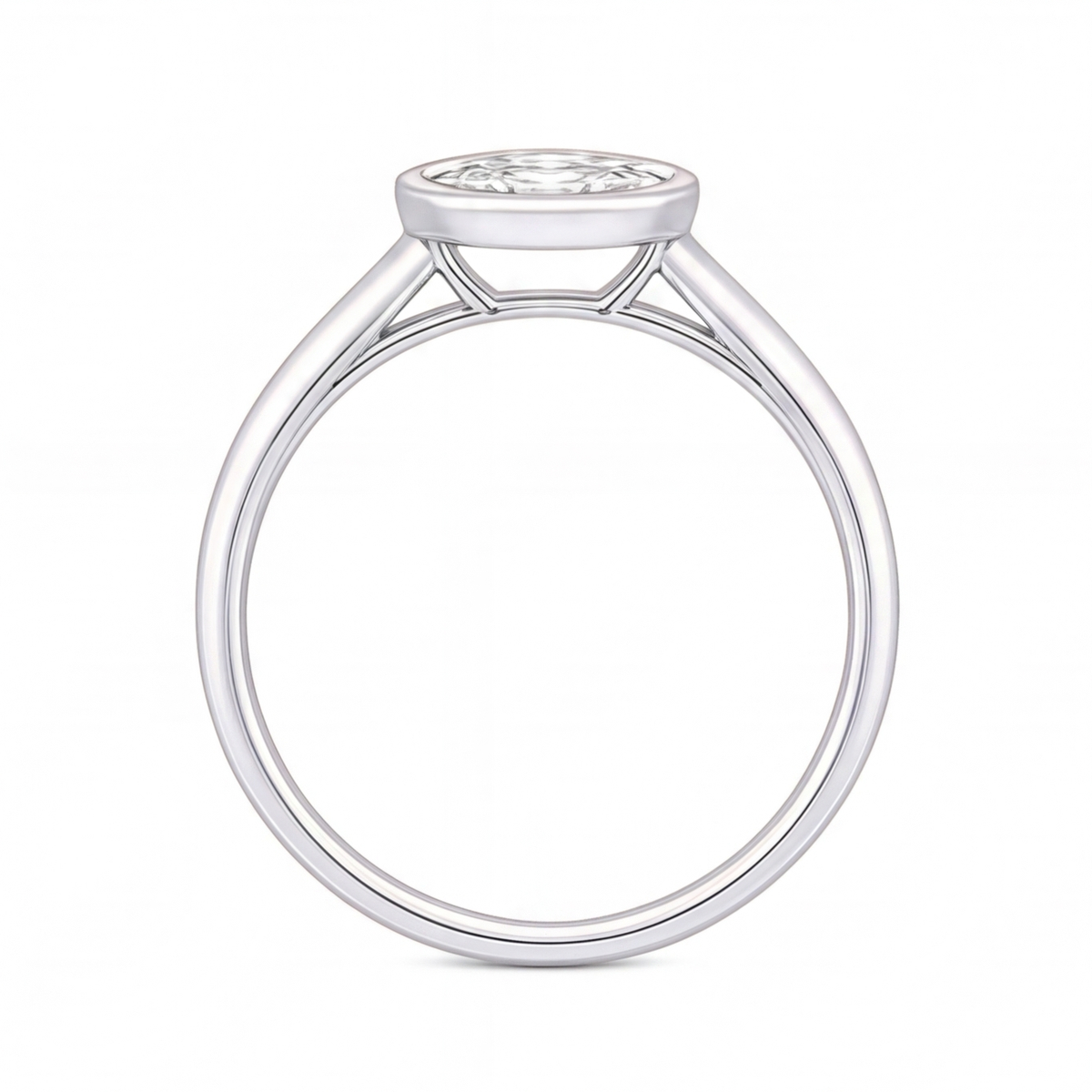 Lorelei pear cut bezel diamond solitaire engagement ring by Tiani Jewellery shown in rose gold, white gold and yellow gold.