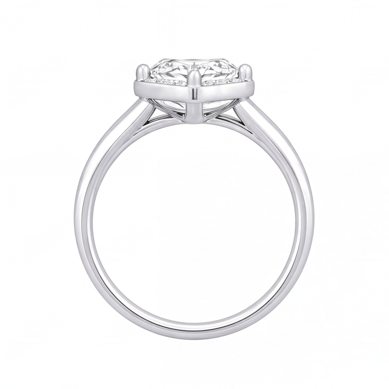 Mireya hexagon diamond halo engagement ring by Tiani Jewellery shown in rose gold, white gold and yellow gold.