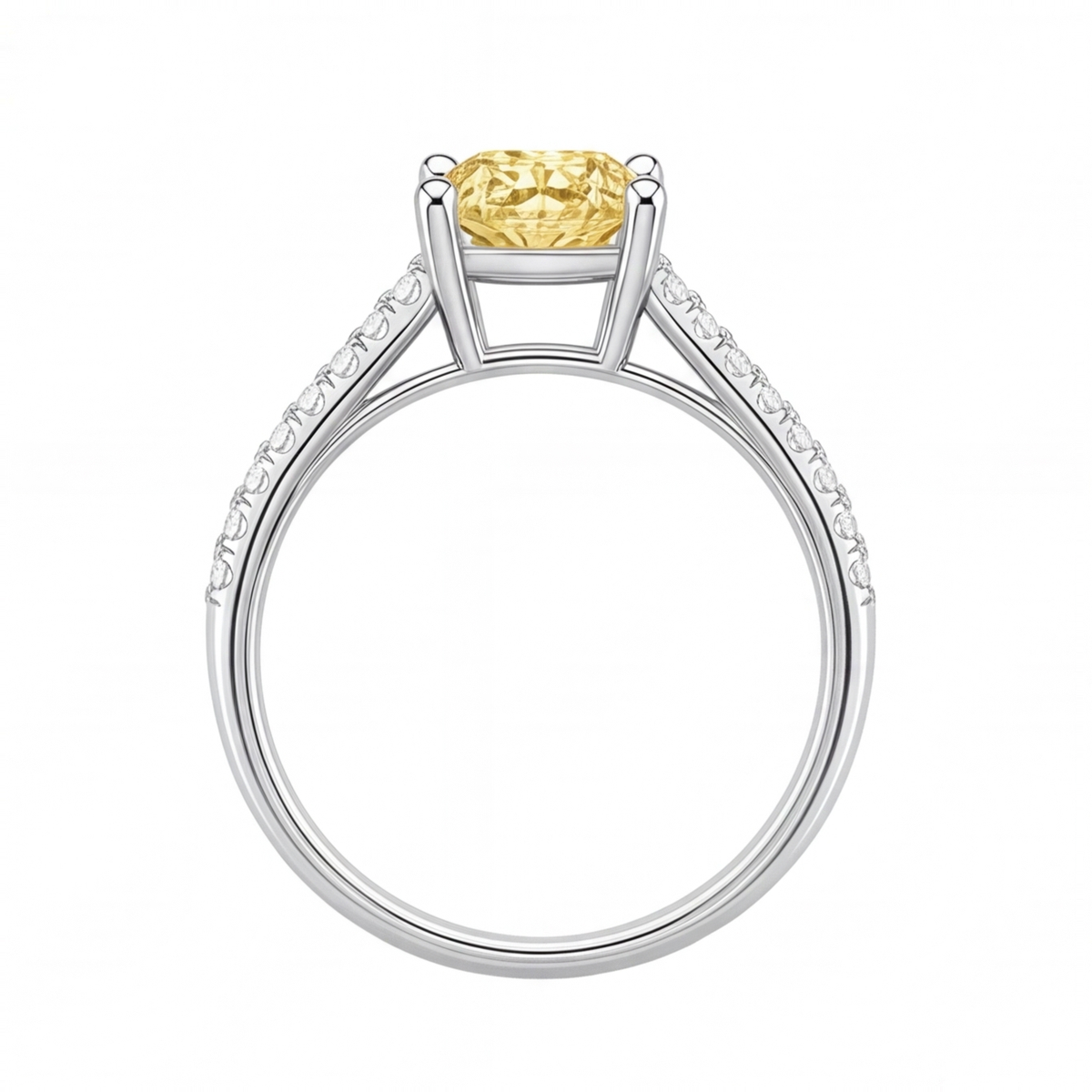 Xenia yellow radiant gemstone pavé engagement ring by Tiani Jewellery shown in rose gold, white gold and yellow gold.