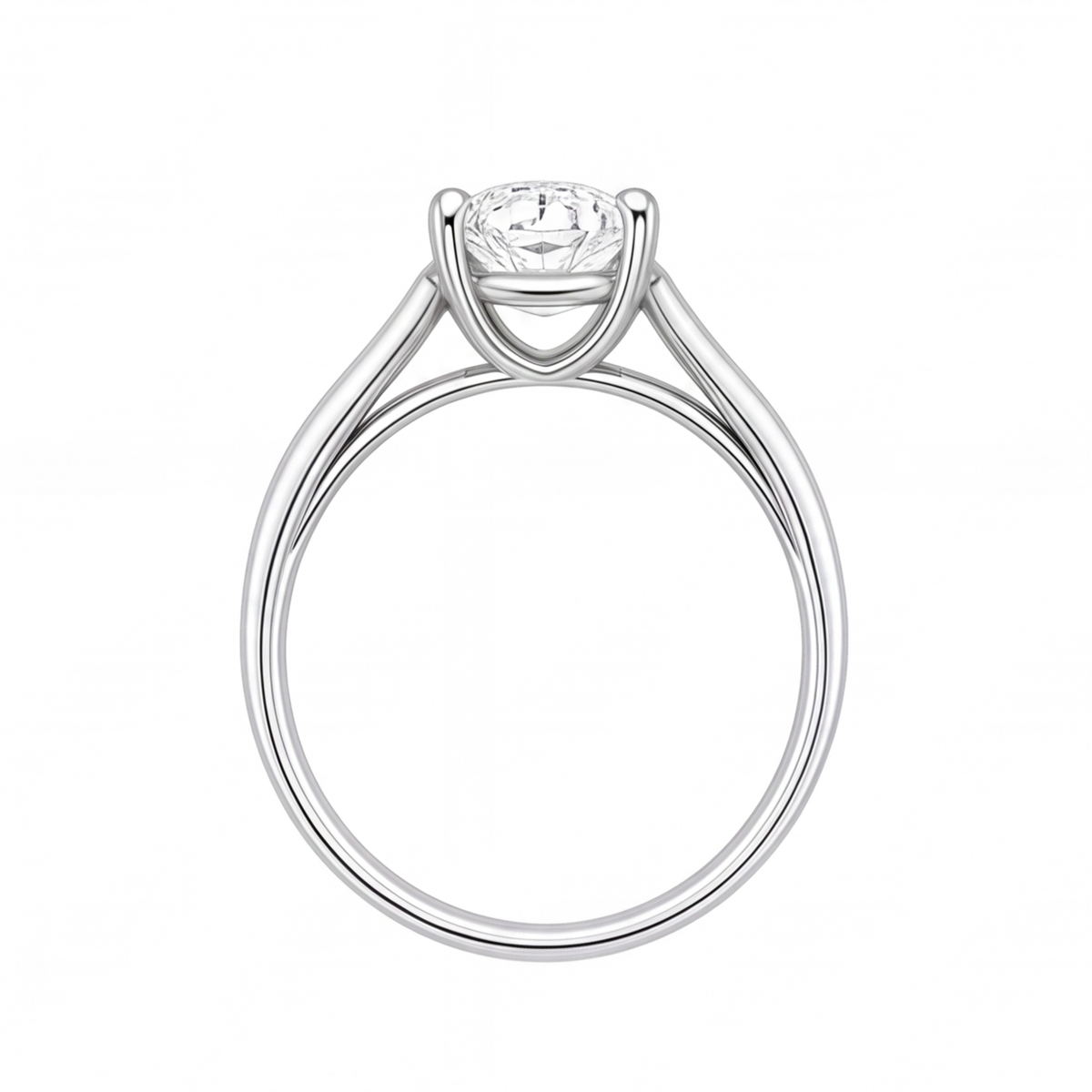 Wilhelmina oval diamond split shank engagement ring by Tiani Jewellery shown in rose gold, white gold and yellow gold.