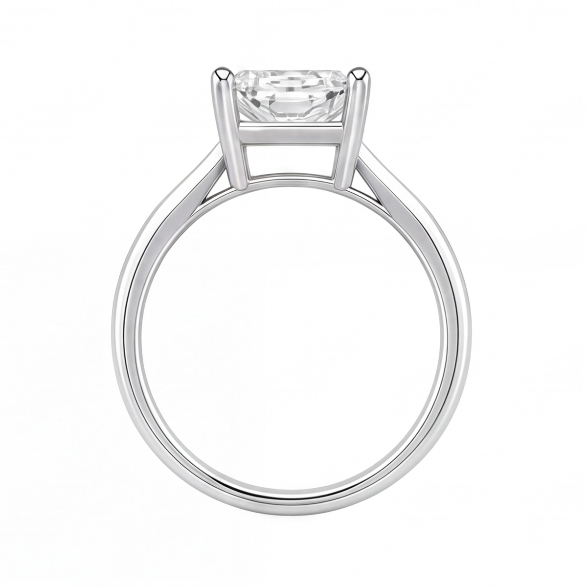 Vesper radiant diamond solitaire engagement ring by Tiani Jewellery shown in rose gold, white gold and yellow gold.