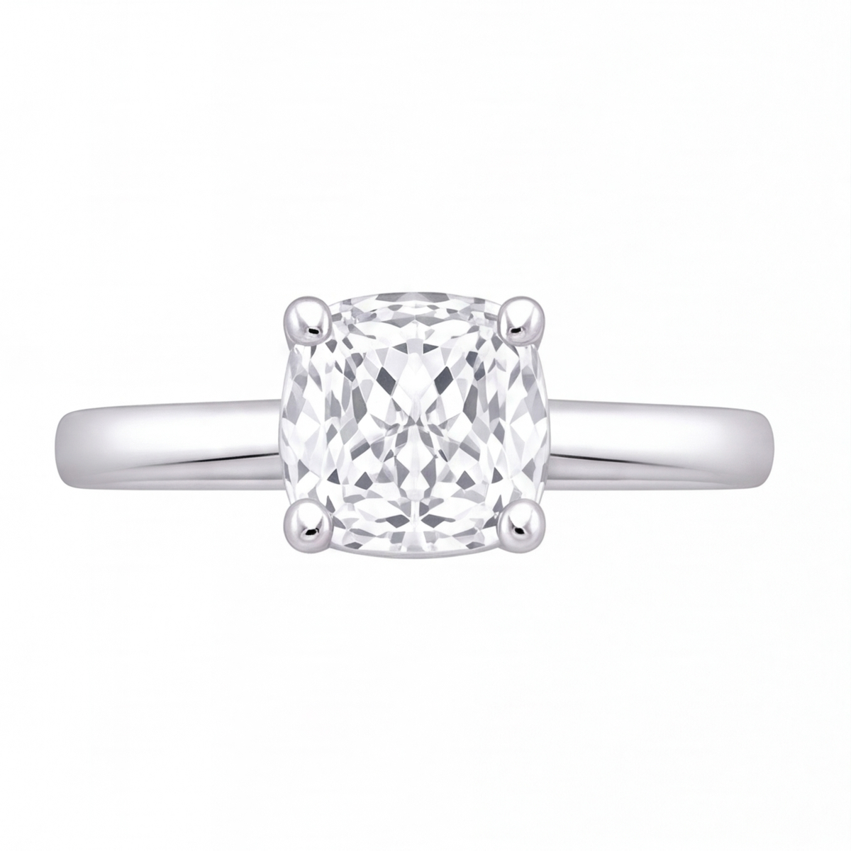 Pia cushion diamond solitaire engagement ring by Tiani Jewellery shown in rose gold, white gold and yellow gold.