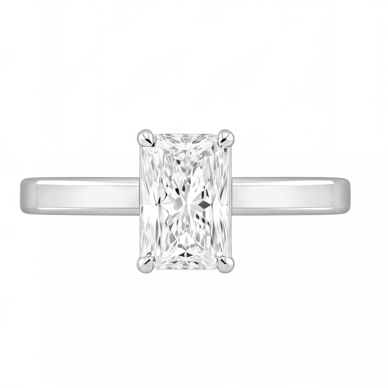 Demelza radiant diamond flat band engagement ring by Tiani Jewellery in rose gold, white gold and yellow gold.