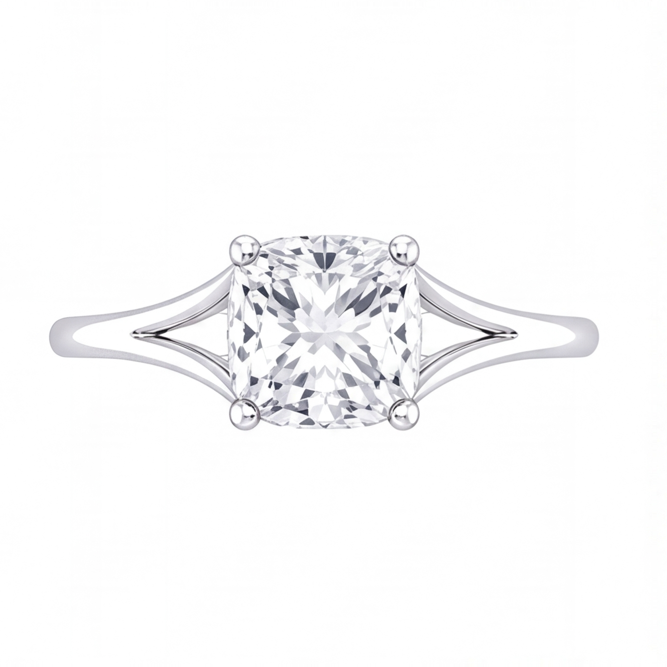 Tilda cushion diamond split shank engagement ring by Tiani Jewellery shown in rose gold, white gold and yellow gold.