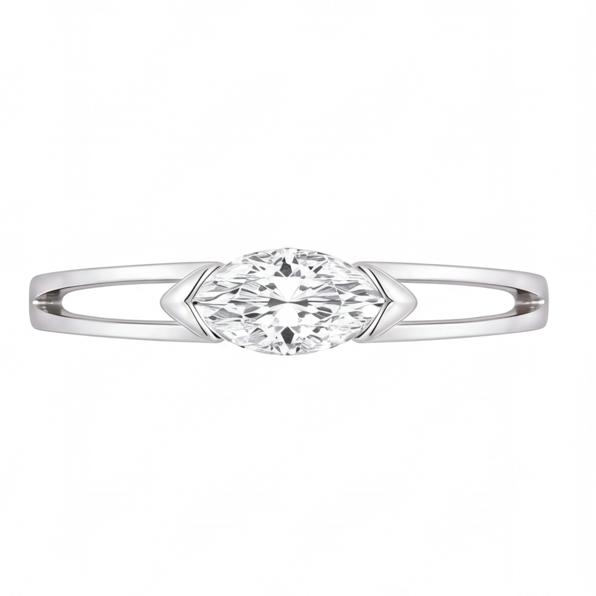 Renata east-west marquise diamond engagement ring by Tiani Jewellery shown in rose gold, white gold and yellow gold.