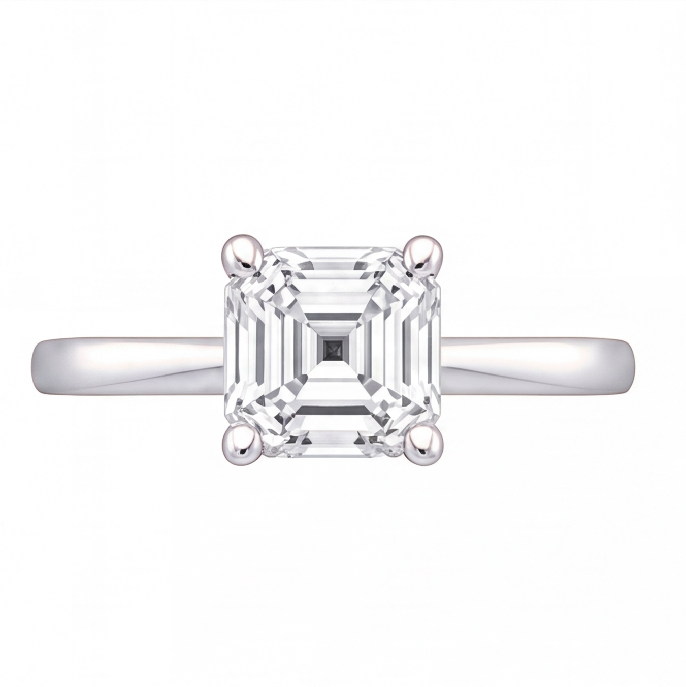 Yuna Asscher diamond solitaire engagement ring by Tiani Jewellery shown in rose gold, white gold and yellow gold.