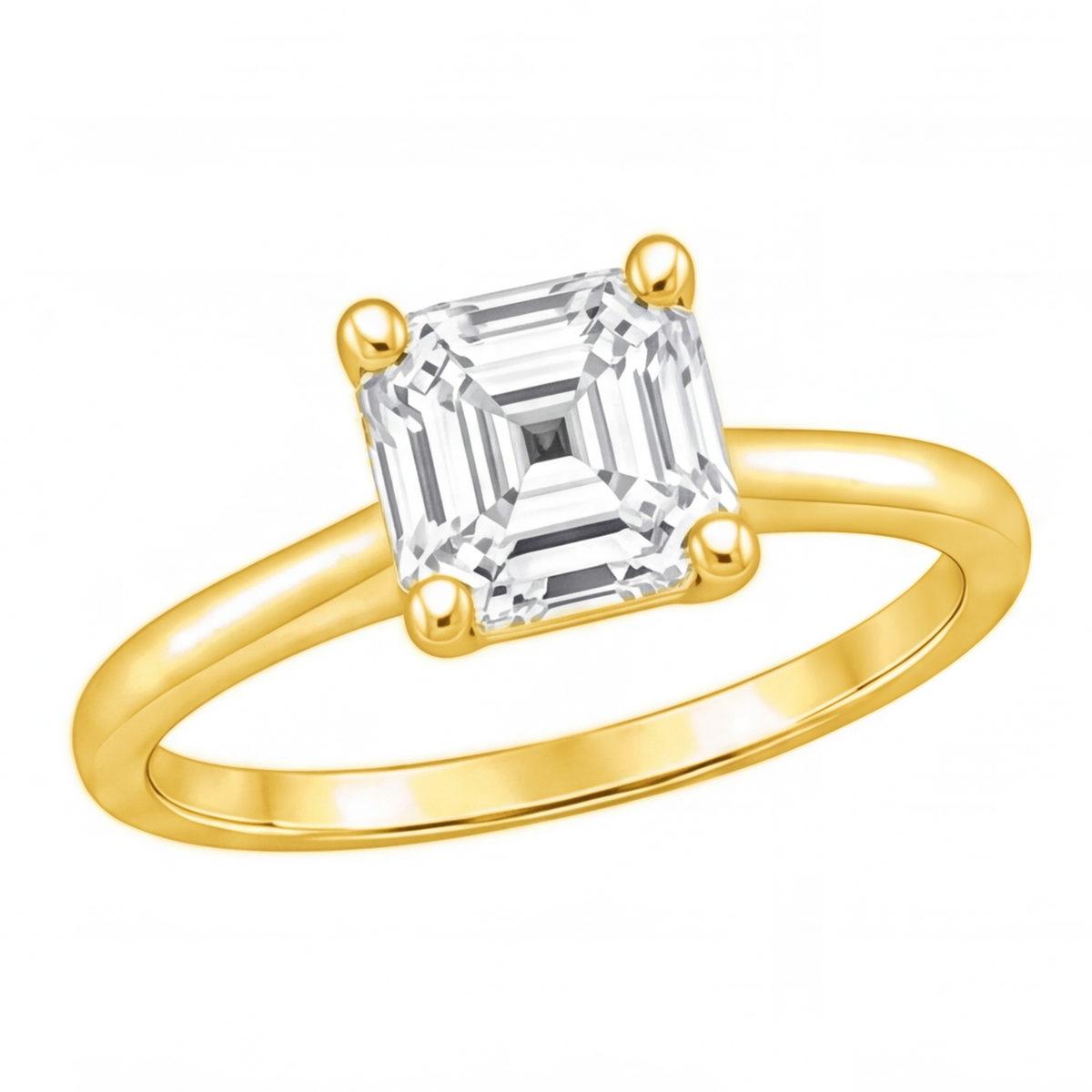 Yuna Asscher diamond solitaire engagement ring by Tiani Jewellery shown in rose gold, white gold and yellow gold. view