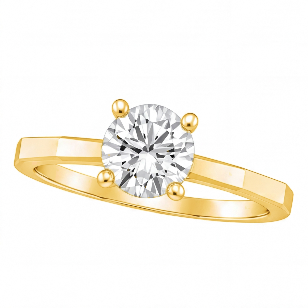 Sarai round diamond flat band engagement ring by Tiani Jewellery shown in rose gold, white gold and yellow gold.