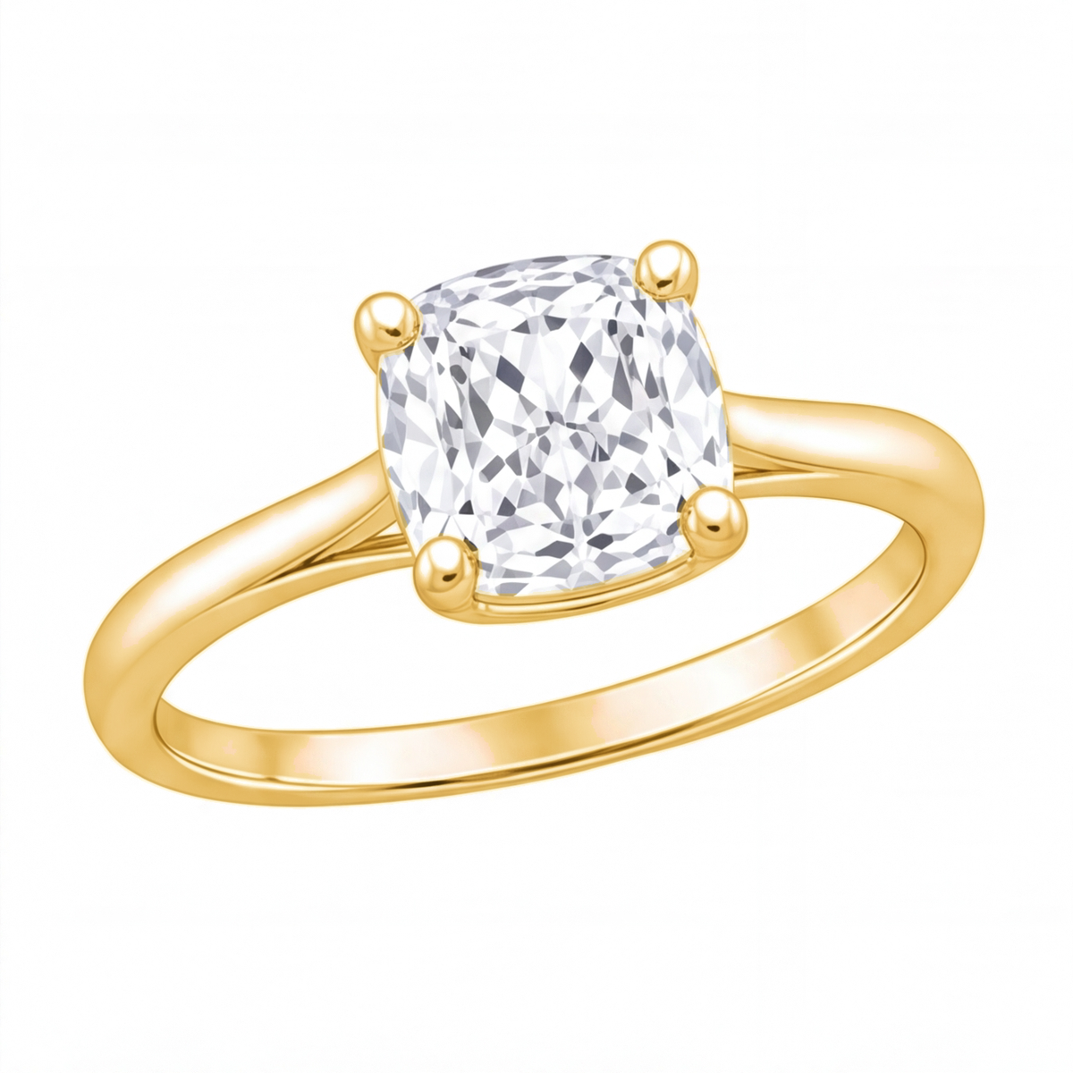 Pia cushion diamond solitaire engagement ring by Tiani Jewellery shown in rose gold, white gold and yellow gold.