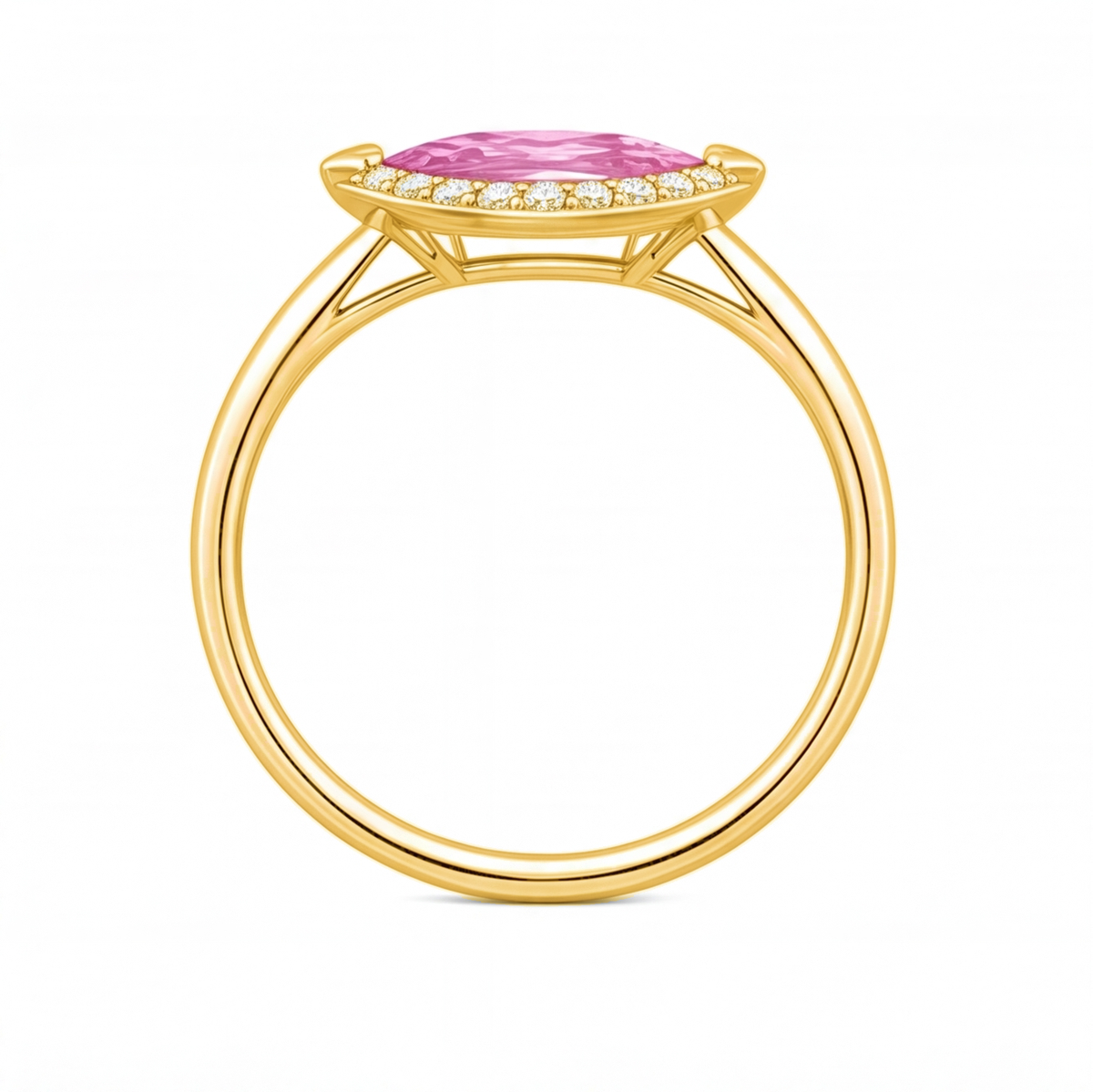 Hestia engagement ring by Tiani Jewellery shown in rose gold, white gold and yellow gold.