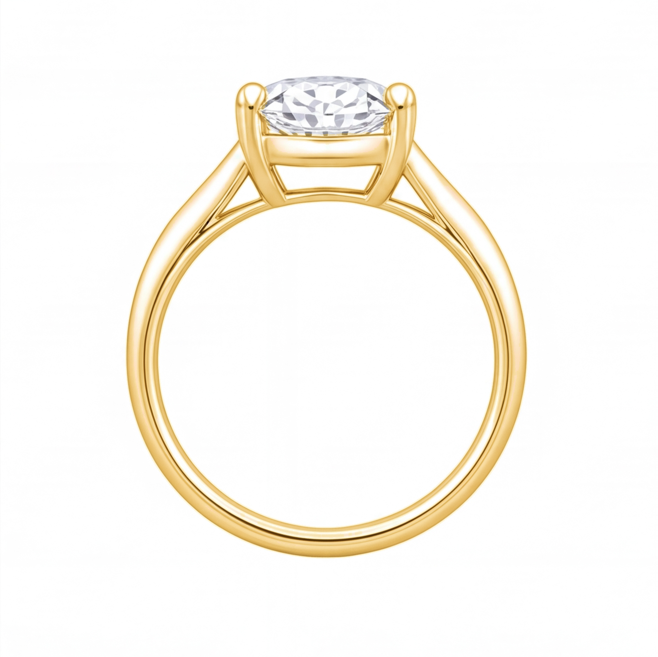 Pia cushion diamond solitaire engagement ring by Tiani Jewellery shown in rose gold, white gold and yellow gold.