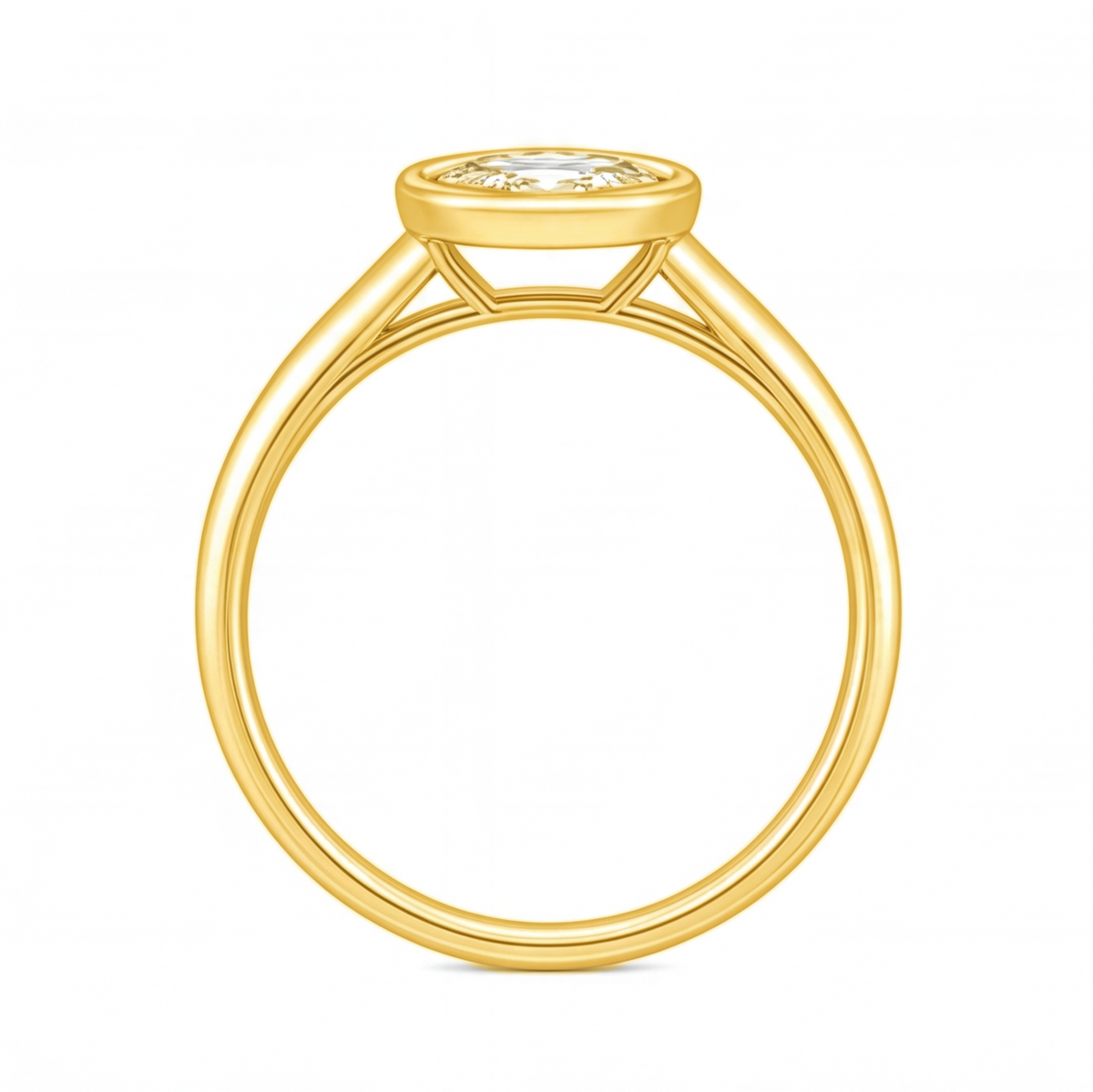 Lorelei pear cut bezel diamond solitaire engagement ring by Tiani Jewellery shown in rose gold, white gold and yellow gold.