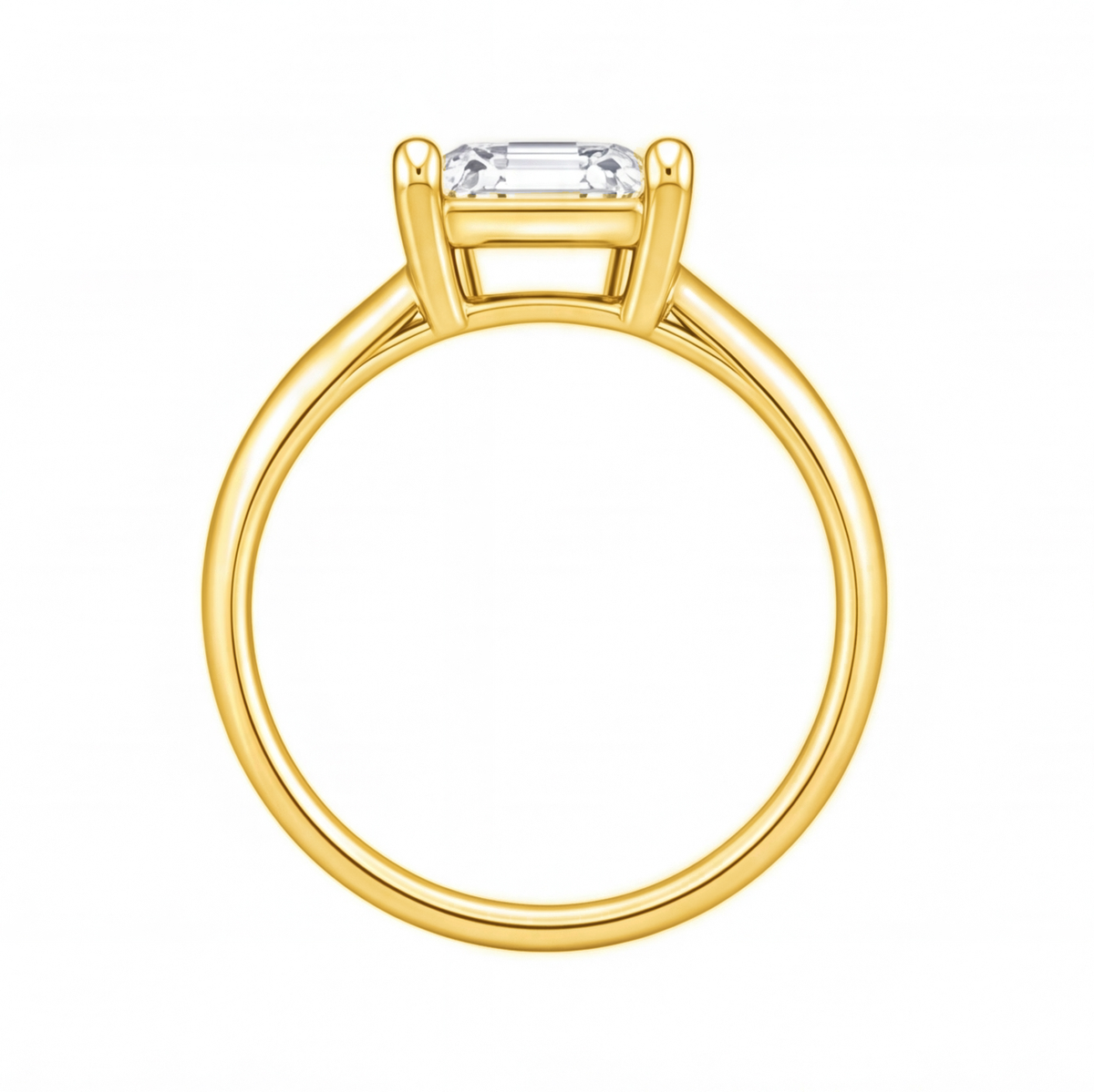 Yuna Asscher diamond solitaire engagement ring by Tiani Jewellery shown in rose gold, white gold and yellow gold.