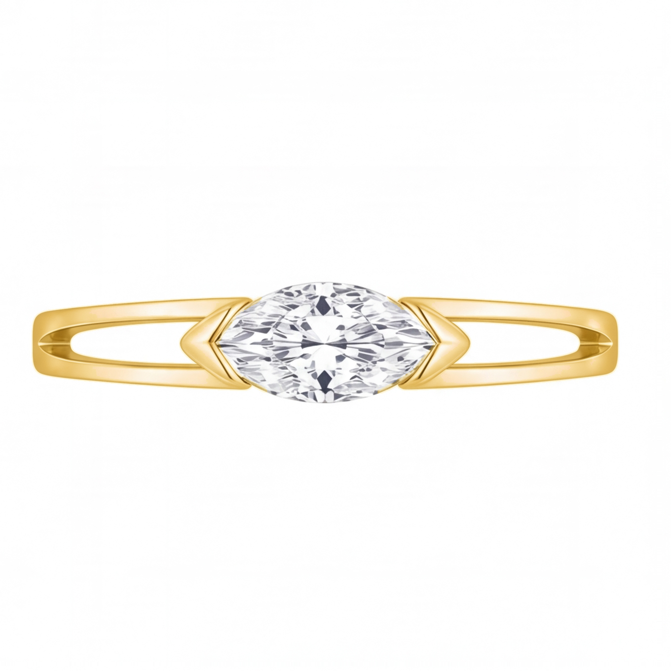 Renata east-west marquise diamond engagement ring by Tiani Jewellery shown in rose gold, white gold and yellow gold.