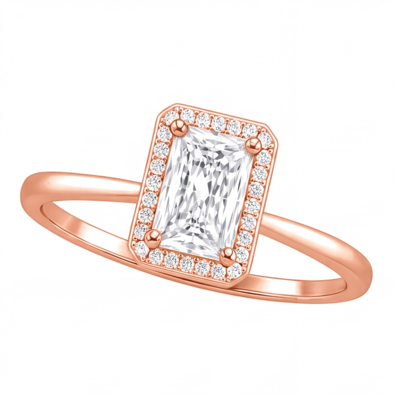 Katia engagement ring by Tiani Jewellery shown in rose gold, white gold and yellow gold.