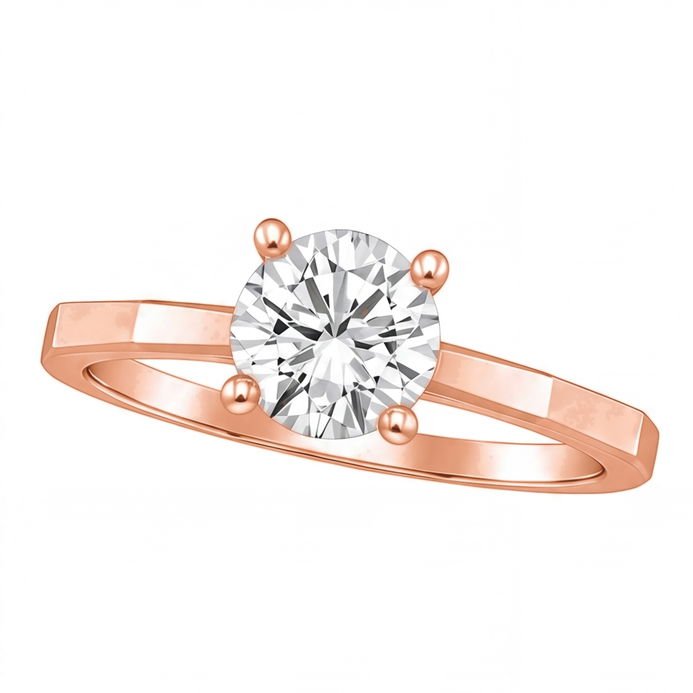 Sarai round diamond flat band engagement ring by Tiani Jewellery shown in rose gold, white gold and yellow gold.
