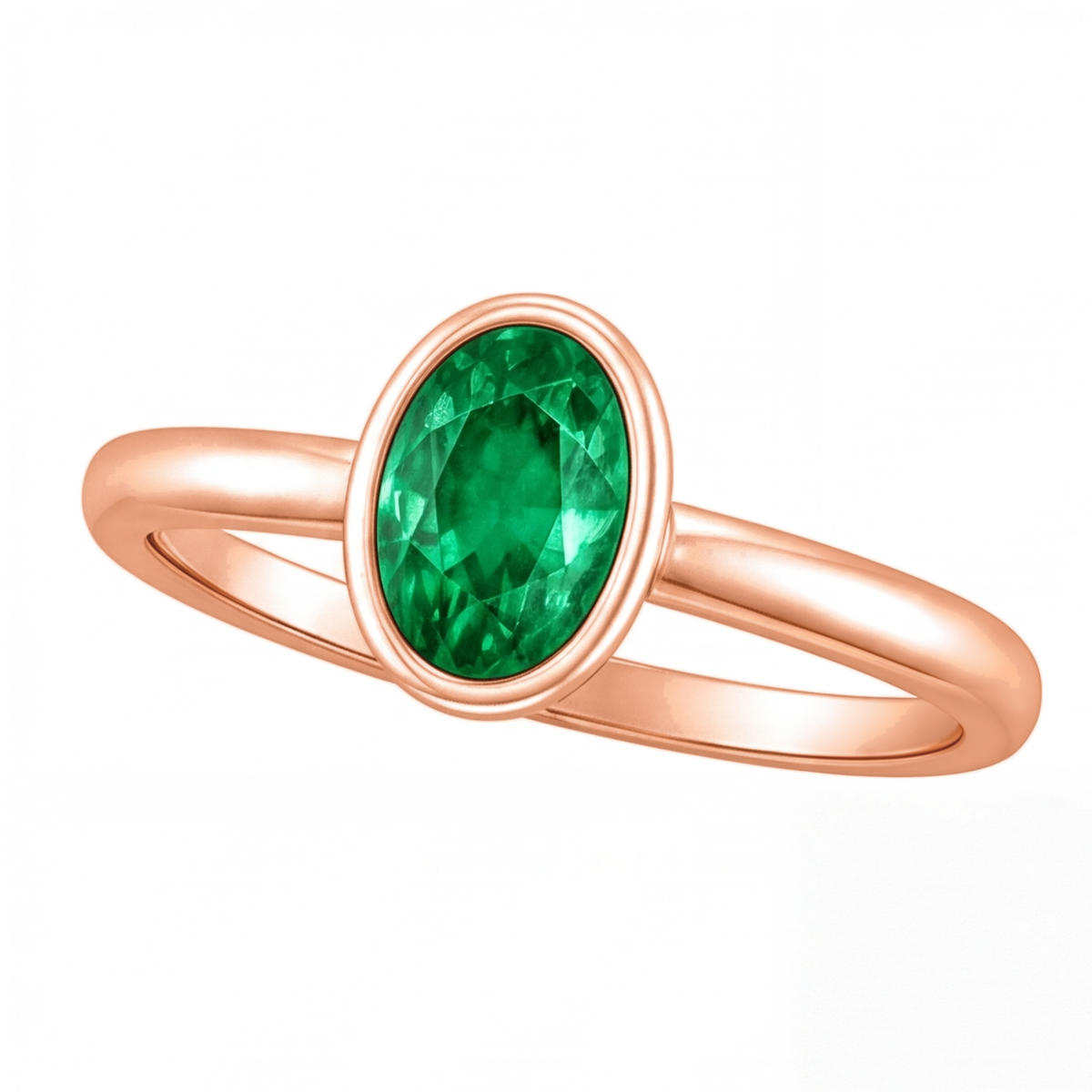 Arianwen green oval gemstone bezel engagement ring by Tiani Jewellery in rose gold, white gold and yellow gold.