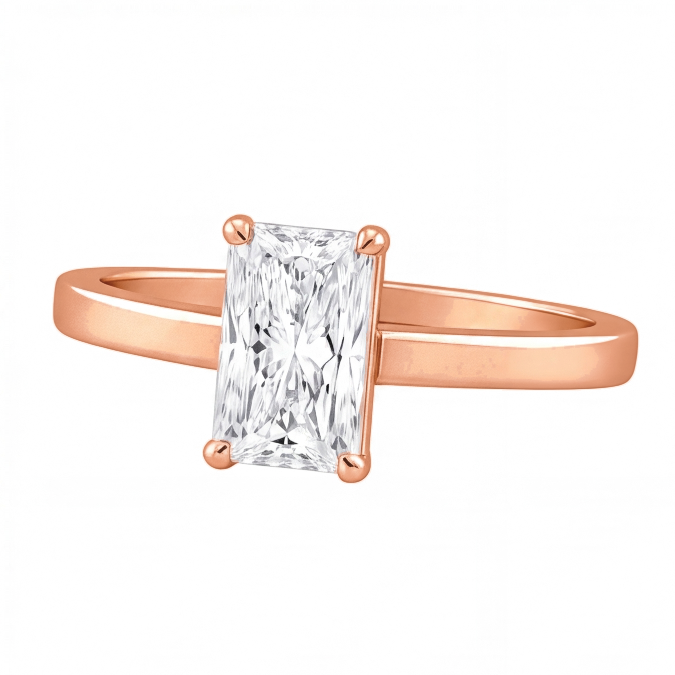Demelza radiant diamond flat band engagement ring by Tiani Jewellery in rose gold, white gold and yellow gold.
