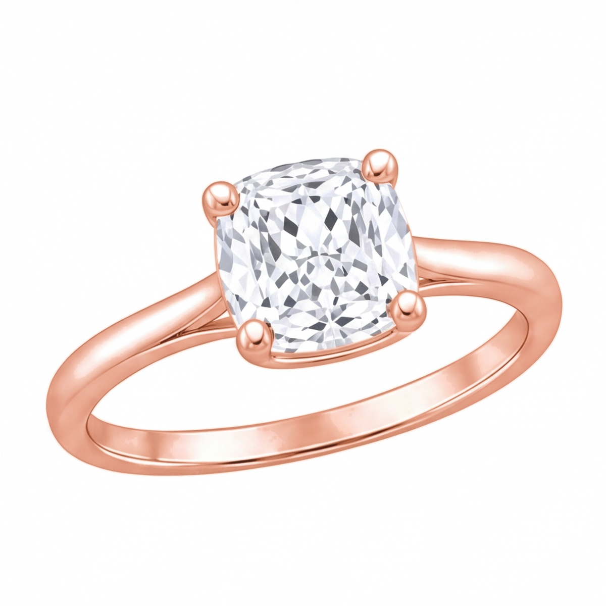 Pia cushion diamond solitaire engagement ring by Tiani Jewellery shown in rose gold, white gold and yellow gold.