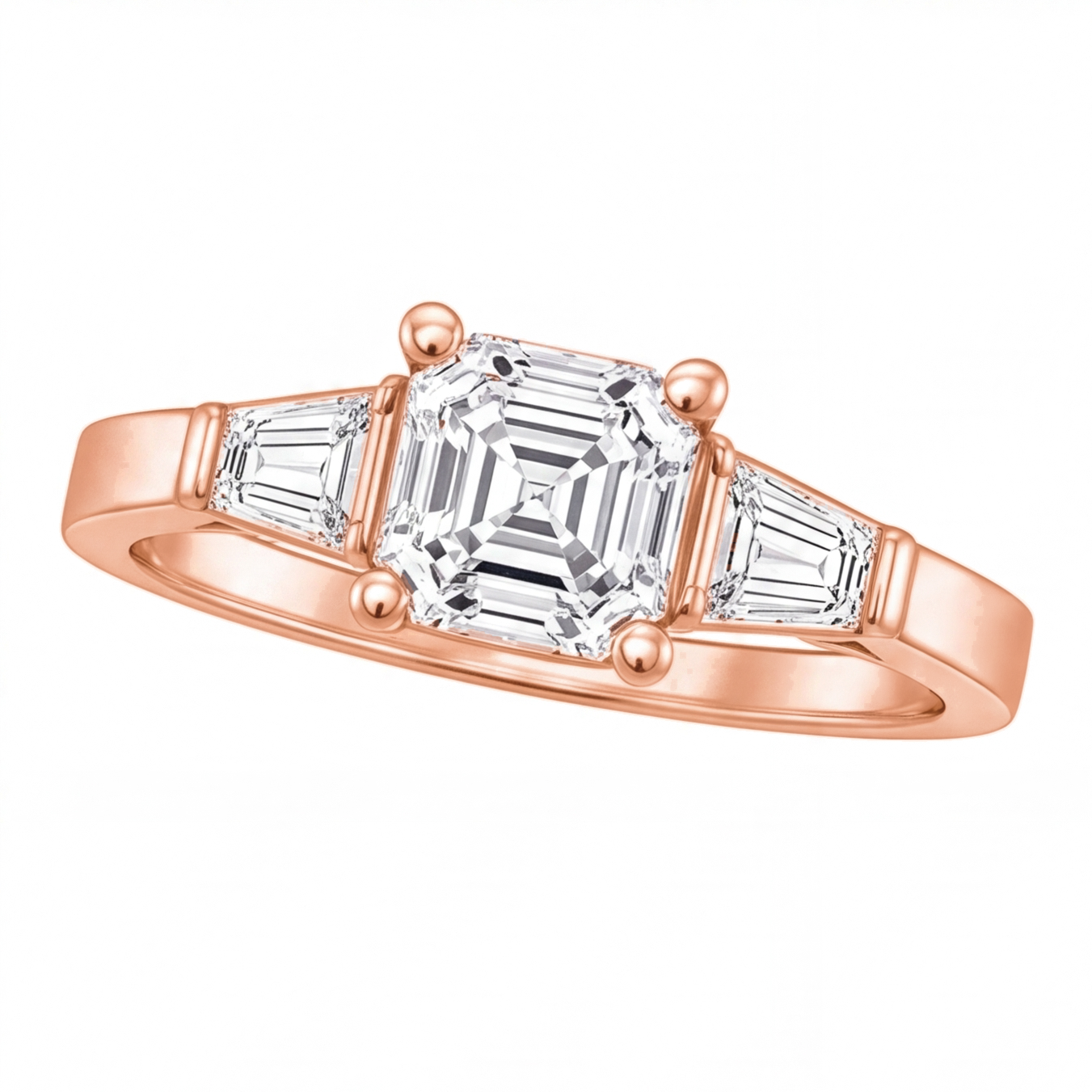 Celine engagement ring by Tiani Jewellery shown in rose gold, white gold and yellow gold.