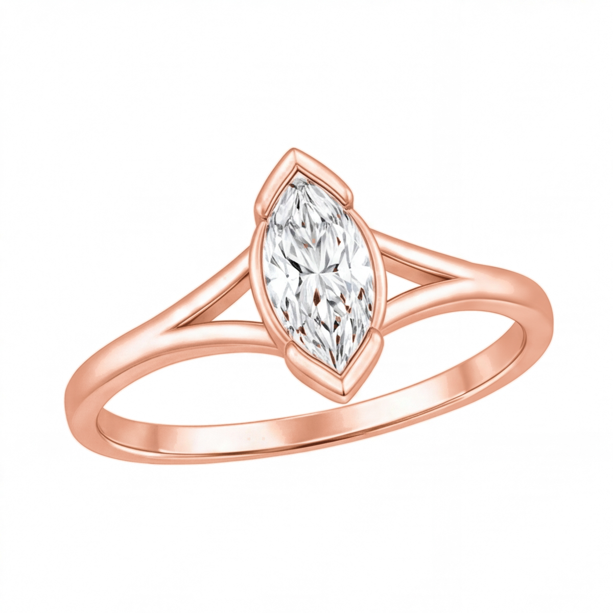 Zora engagement ring by Tiani Jewellery shown in rose gold, white gold and yellow gold.