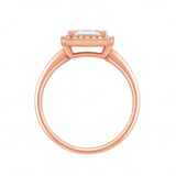 Zadie emerald cut diamond halo engagement ring by Tiani Jewellery in rose gold, white gold and yellow gold.