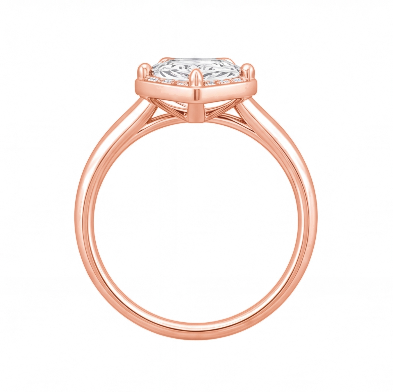 Mireya hexagon diamond halo engagement ring by Tiani Jewellery shown in rose gold, white gold and yellow gold.