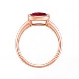 Xylia cushion ruby bezel engagement ring by Tiani Jewellery shown in rose gold, white gold and yellow gold.