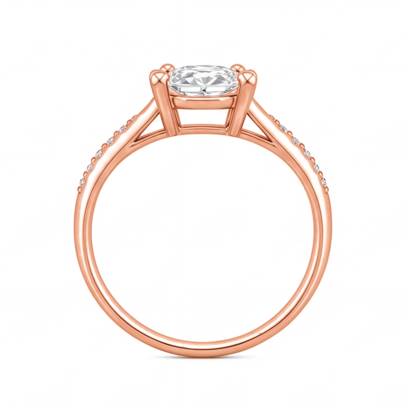 Mireille engagement ring by Tiani Jewellery shown in rose gold, white gold and yellow gold.