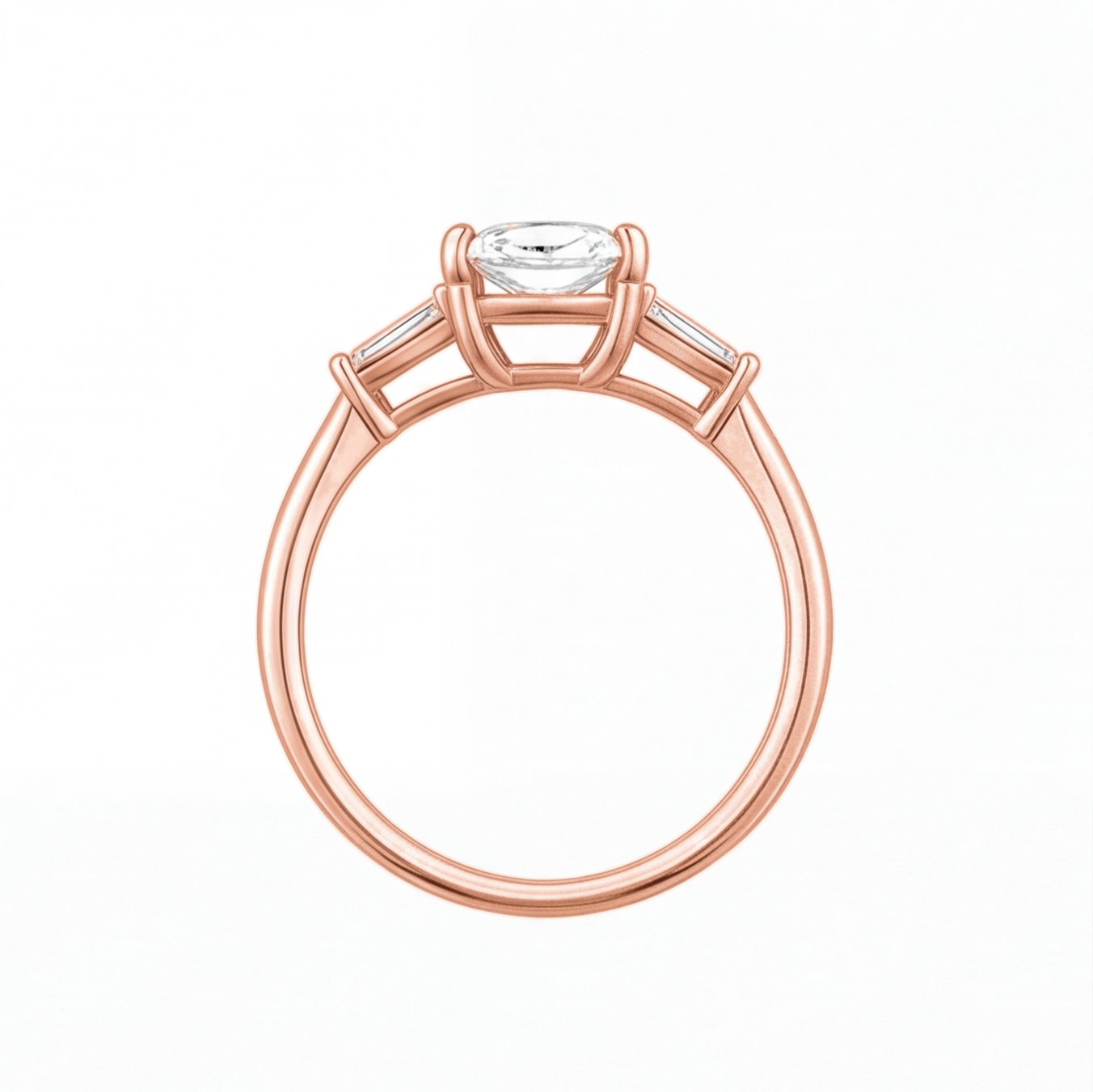 Faye engagement ring by Tiani Jewellery shown in rose gold, white gold and yellow gold.