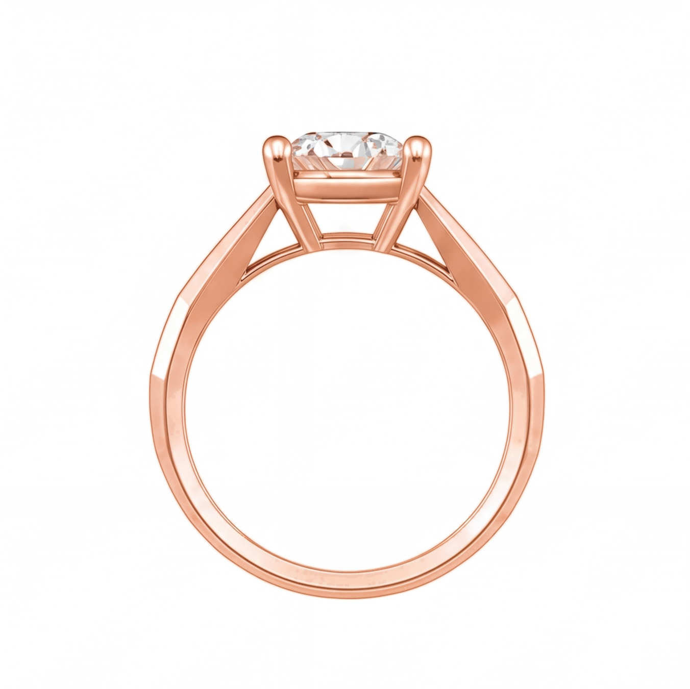 Sarai round diamond flat band engagement ring by Tiani Jewellery shown in rose gold, white gold and yellow gold.